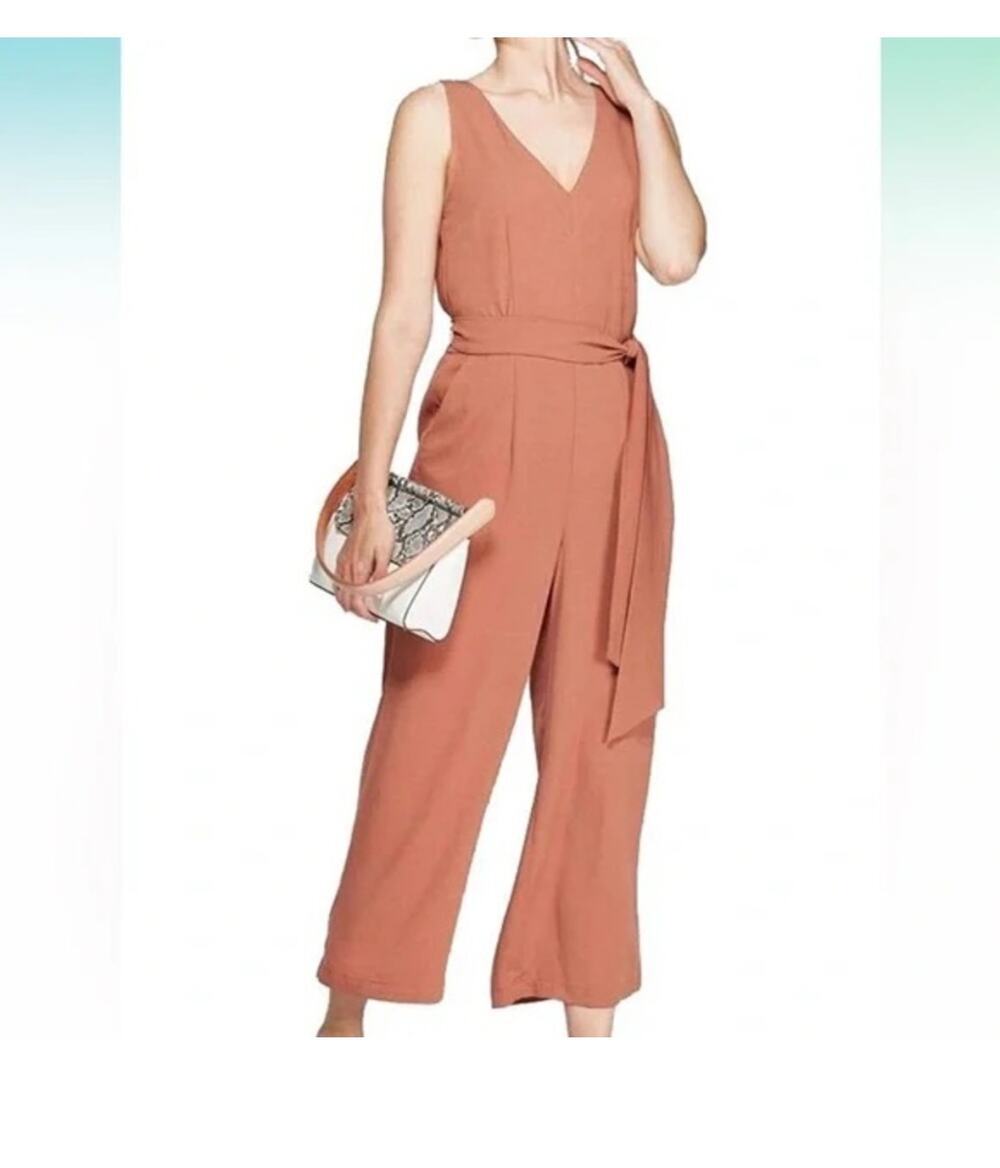 A New Day V Neck Tie Waist Sleeveless Jumpsuit Pink Size XS